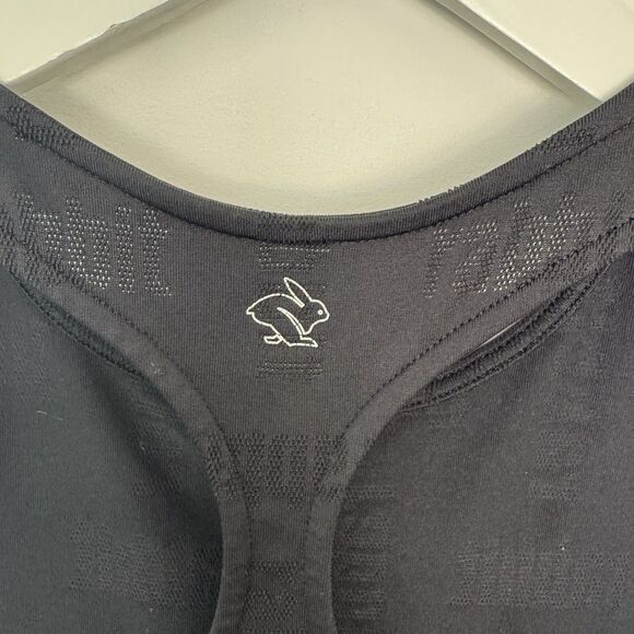 Rabbit Racy Running Tank Black Logo Perforated Spell Out Quick Dry Med FLAWED - Picture 5 of 9